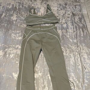 ALO Yoga Women's Sage Green Track Pants & Crop Top Set
